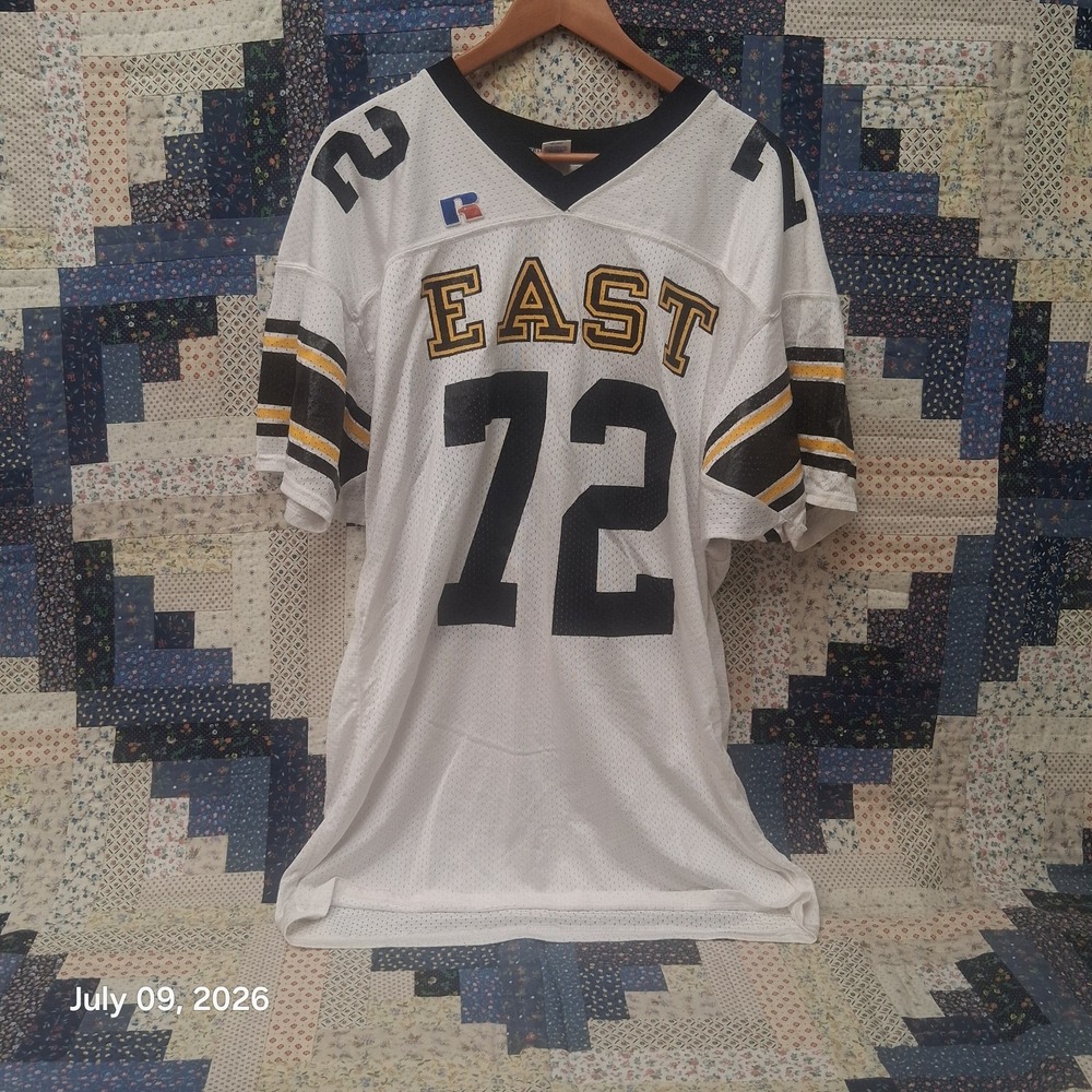 Vintage Russell Athletic Football Jersey EAST # 72 Made in USA White Black Gold
